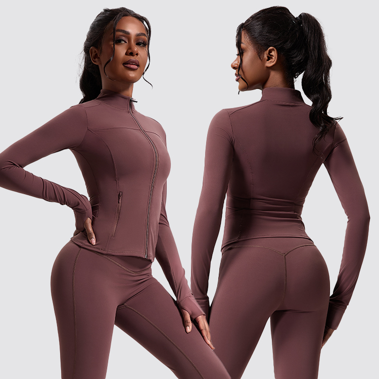 Ingor Sportswear Fitness Apparel Manufacturers Custom Women Clothing Active Gym Wear ODM OEM Nude Skinny Sporty Long Sleeved Zippered Jacket