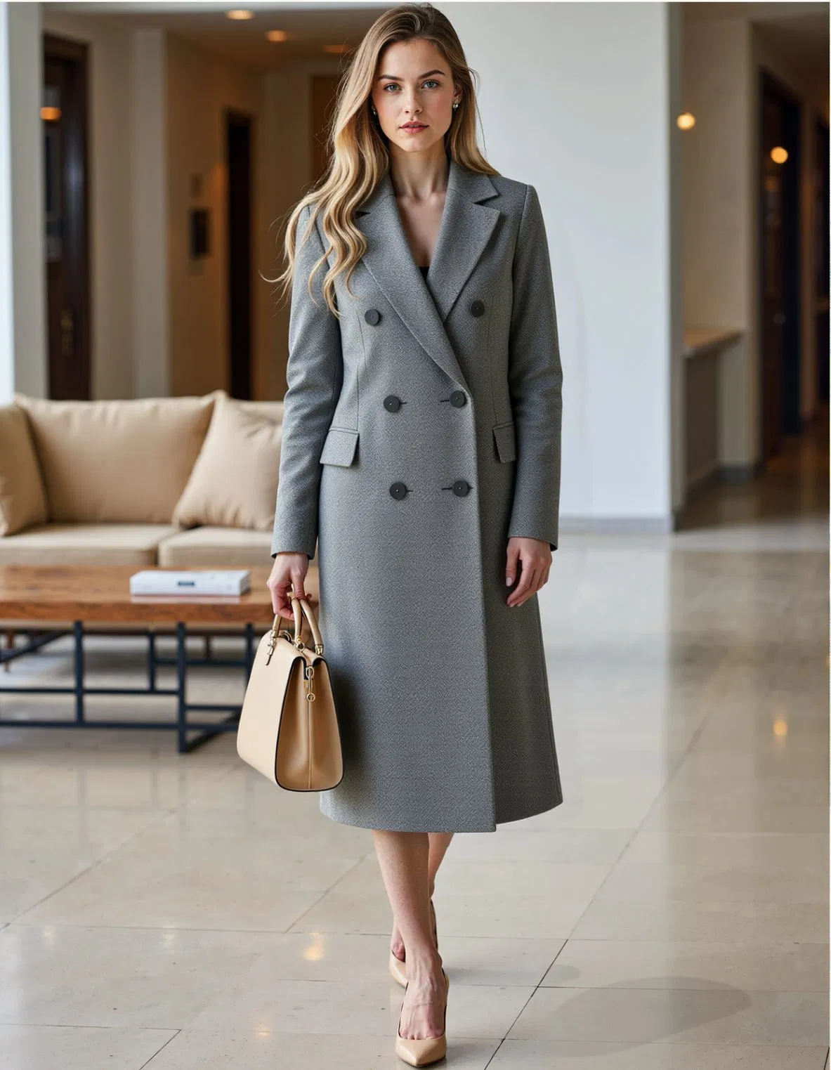 Women's Grey Custom Double-Layer Cashmere Blend Coat (Made in China)