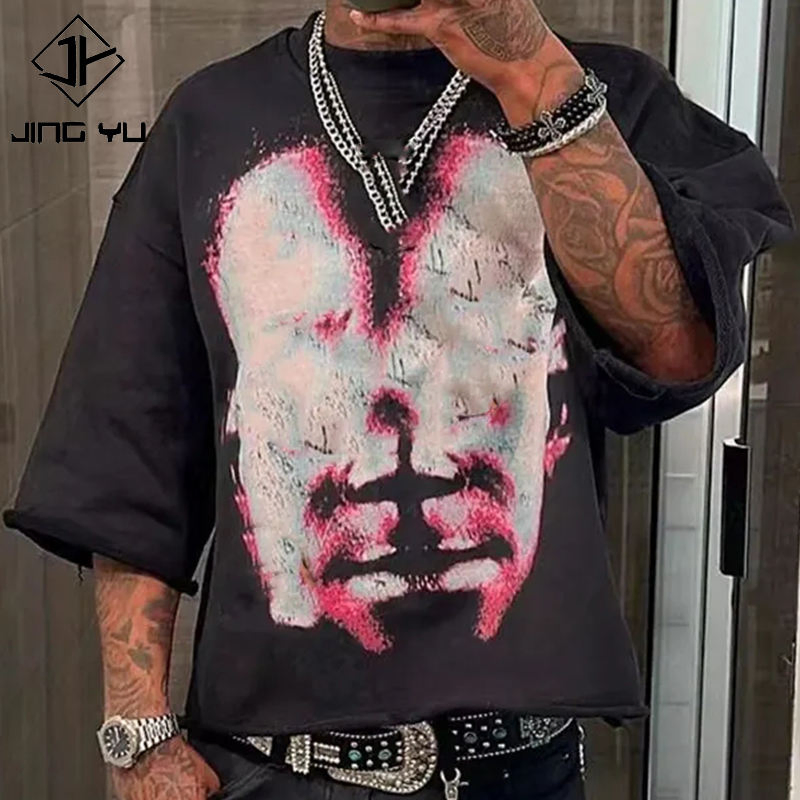 Custom Logo DTG Printing Heavyweight 100% Cotton Graphic T Shirt for Men