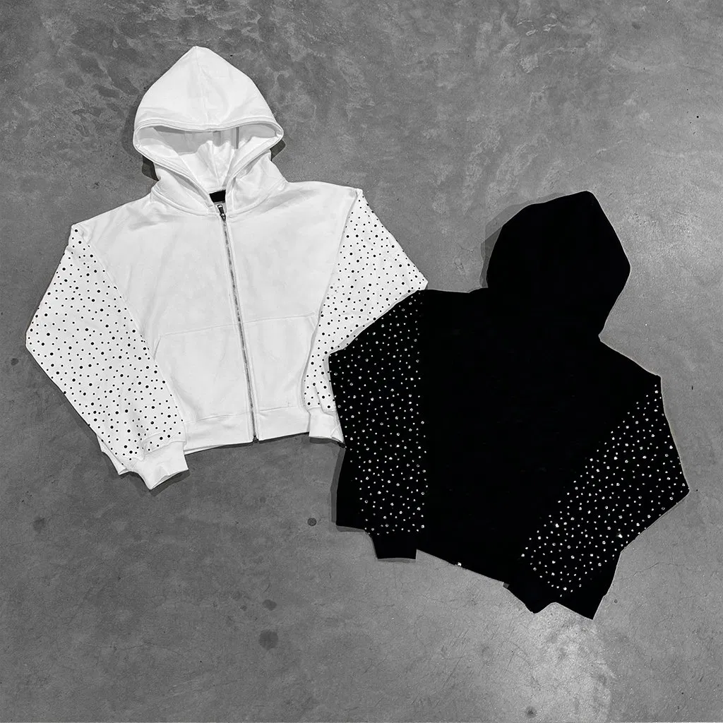 Men's Hoodies Rhinestone Full Zip up 100% Cotton Oversize Printing Custom Hoodies Manufacturers Heavyweight Hoodie for Men