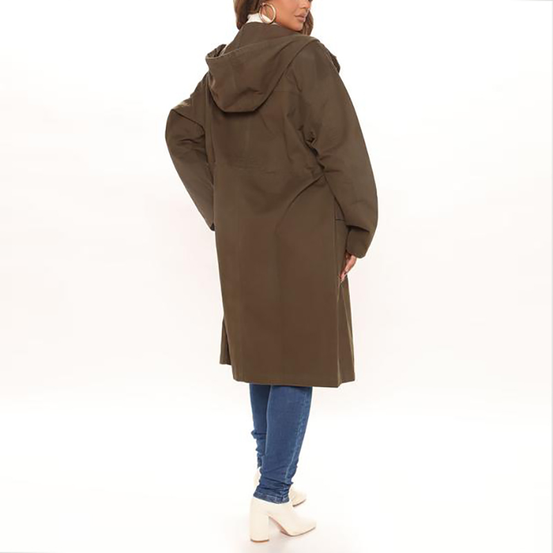 Women Custom Cotton Long Jacket Ladies Loose Fit Hoody Dust Trench Coat