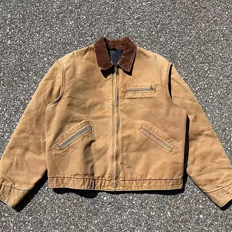 Manufacturer Custom Vintage Denim Winter Distressed Jacket Canvas Zip up Work Wear Acid Wash Jackets for Men