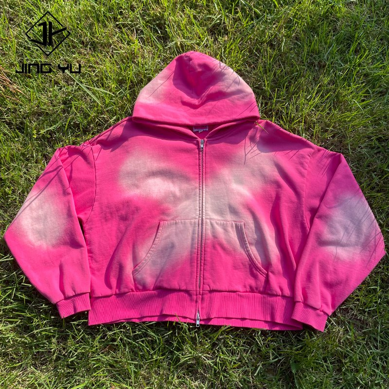 Zip up Hoodie Custom Blank Solid Sun Faded Hoodies Boxy 420GSM Cotton Zipper Acid Washed Hoodie French Terry Manufacturers