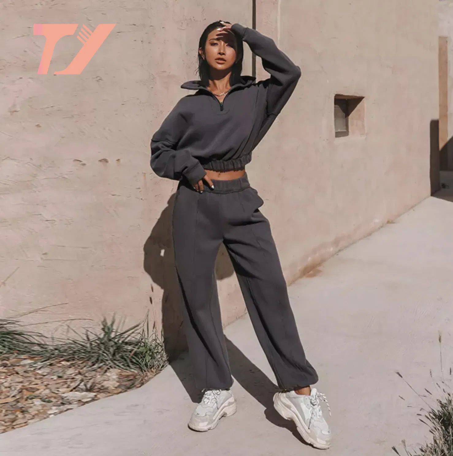 Custom High Quality Casual Ladies Tracksuit Two Piece Pants Sets Suits Outfits Ripped Hoody Oversized Pullover Wholesale Women Hoodie