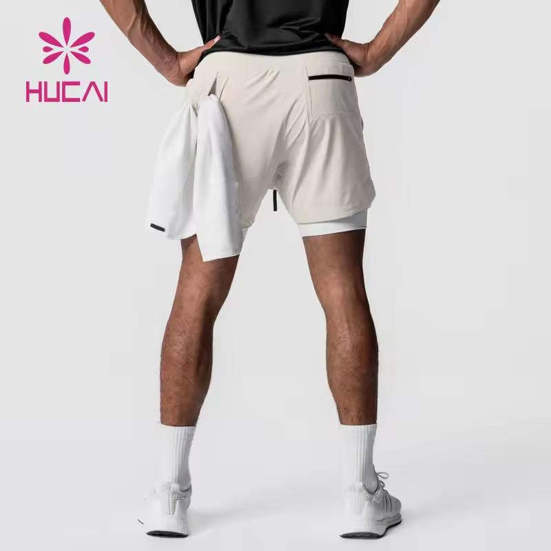 OEM ODM Custom High Quality Active Athletic Training Double Layer Pockets Mens 2 in 1 Fitness Workout Sports Running Gym Shorts