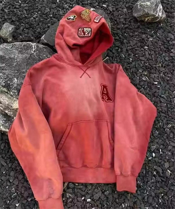 New Design Manufacturers Acid Wash Custom Heavyweight Sun Faded Hoodie Patch Embroidery 100% Cotton Vintage Boxy Men Hoodies