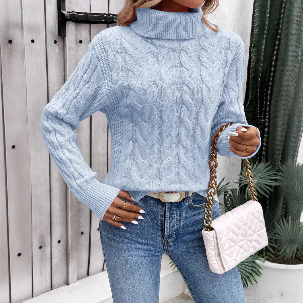Manufacturer Custom Logo OEM Knitting Top Ribbed Knit Turtleneck Women Sweater