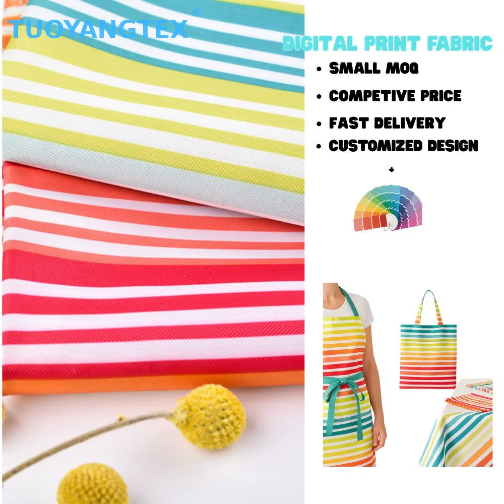 Custom Printed Polyester Fabric for Dining Tablecloth Stripe Design OEM Supply