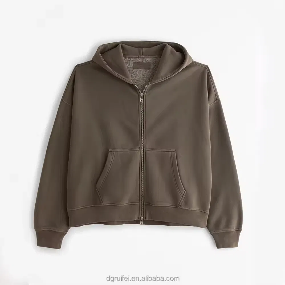 Custom Heavy Cotton Boxy Oversized Zip up Hoodie Manufacturer No String Men Black Cropped Full Zipper Rhinestone Hoodie Printing