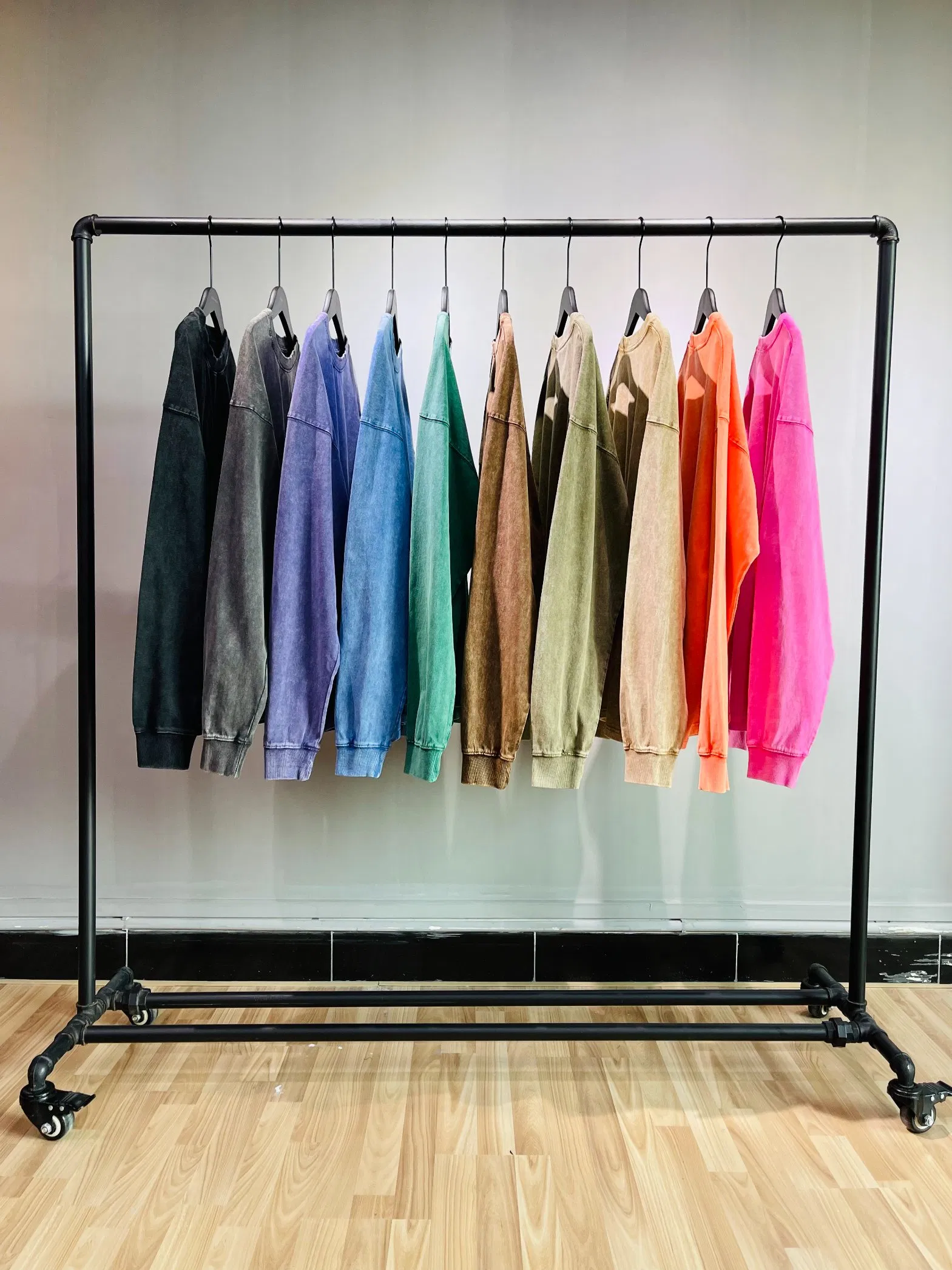 Heavy Weiqht 100% Cotton Oversize Long Sleeve Vintage Acid Washed T-Shirt Batik Unisex Custom Logo Shirt