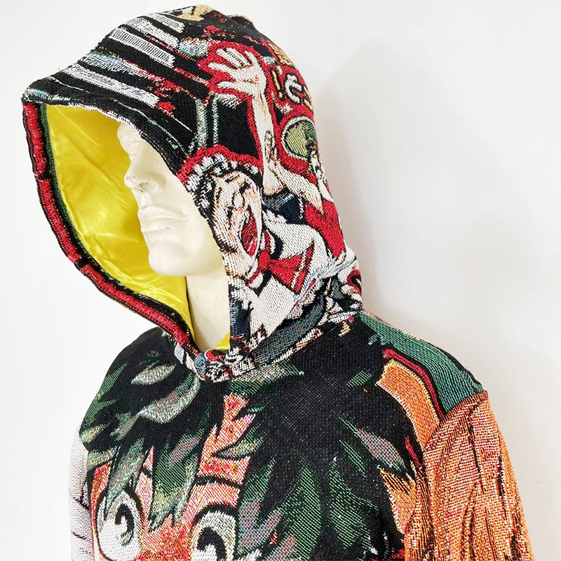 Manufacturer Men's Anime Custom Pattern Woven Tapestry Hoodie