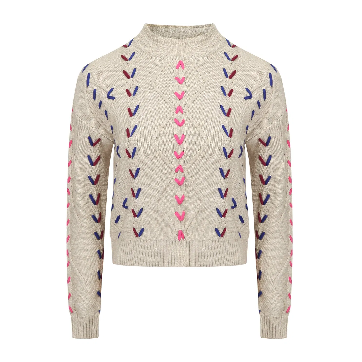 Guangzhou Sweater Custom Manufacturers Braided Cord Crew Neck Pullover Ladies