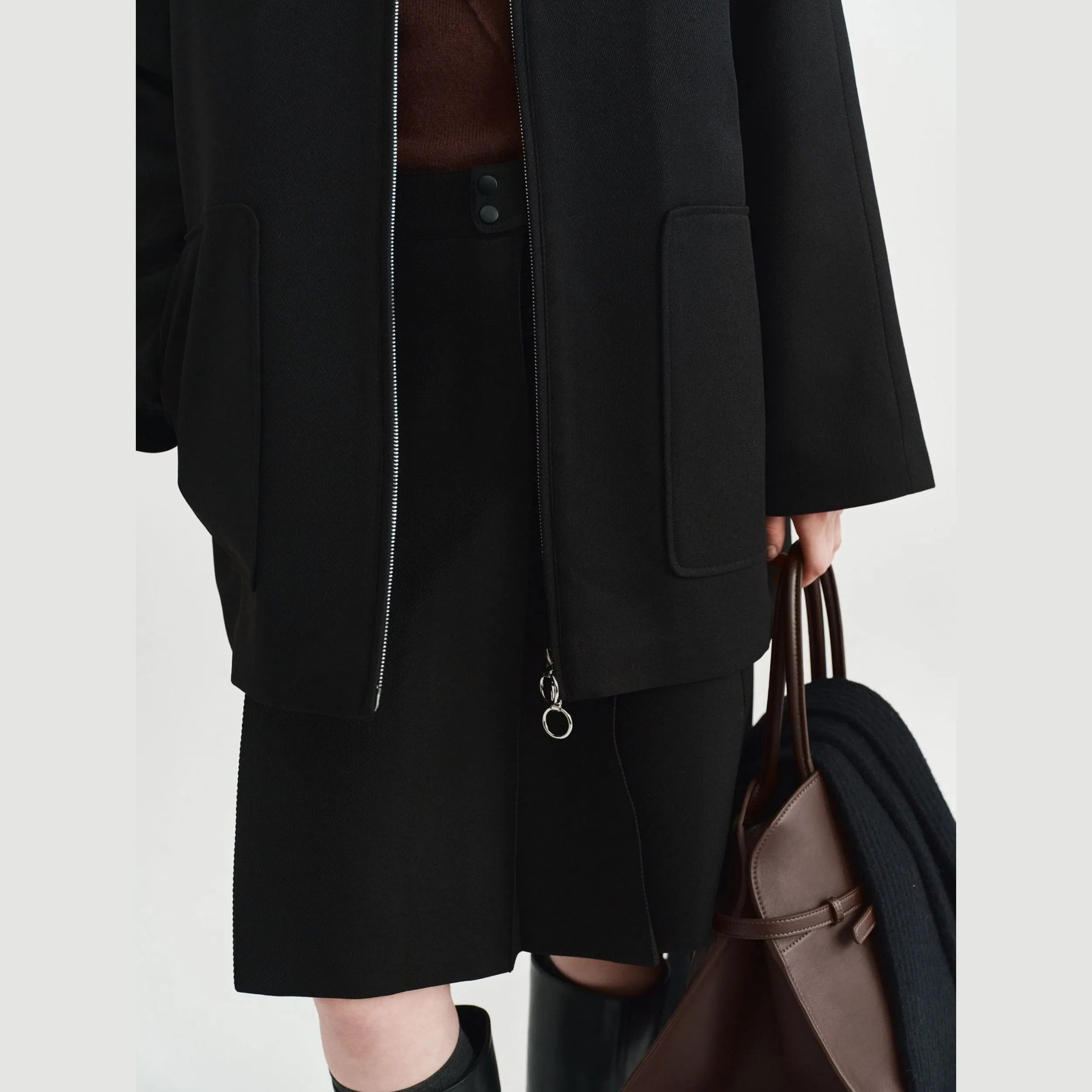 Factory Custom Design Double Zipper Jacket Women's Winter Quilted Thickened Large Pocket Coat