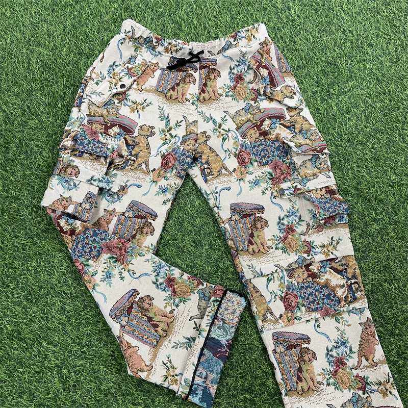 Low MOQ Customization Tapestry Clothing Manufacturer Custom Tapestry Pants Mens Cargo Pants