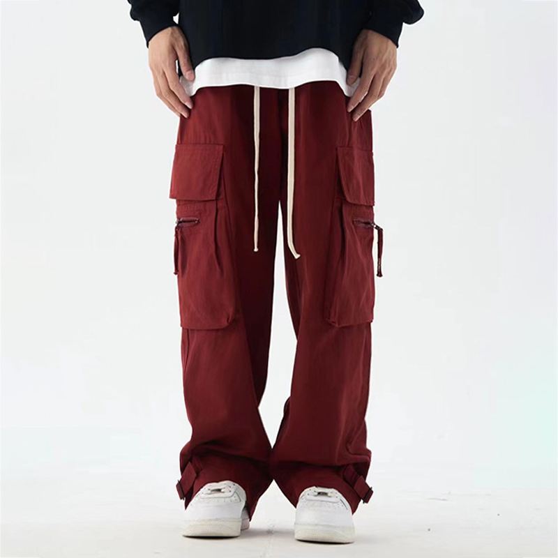 Clothing Manufacturers High Quality Custom Printed Jogger Baggy Fit Black Red Man Cargo Pants Drawstring Pattern