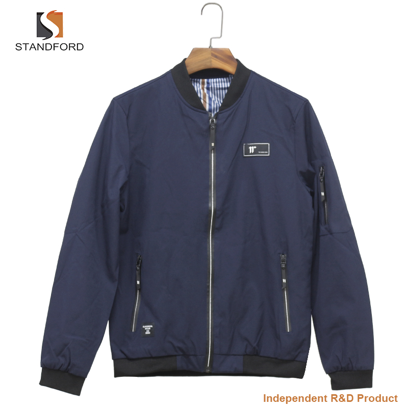 Clothing Manufacturer Custom Ribbed Collar Men Plain Polyester Bomber Jacket