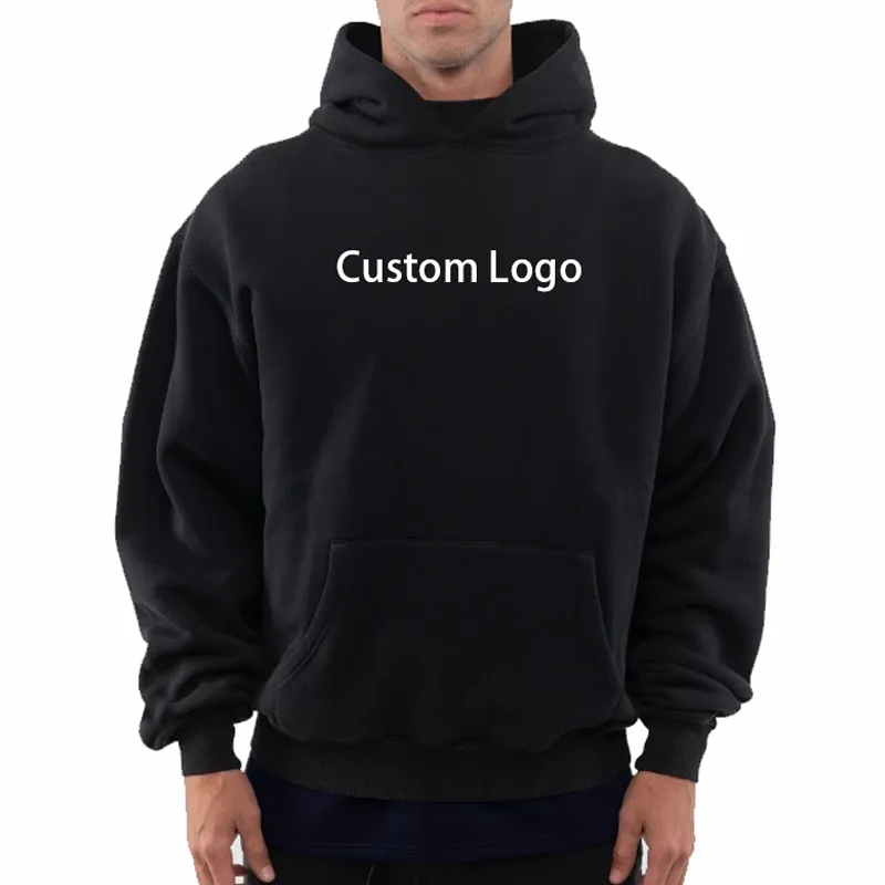 Custom Logo Plain Oversized Hoodie Manufacturers Wholesale Cotton Thick Cropped Hoody in Bulk Heavyweight Hoodie Sweatshirts Streetwear Clothing Men's Hoodies