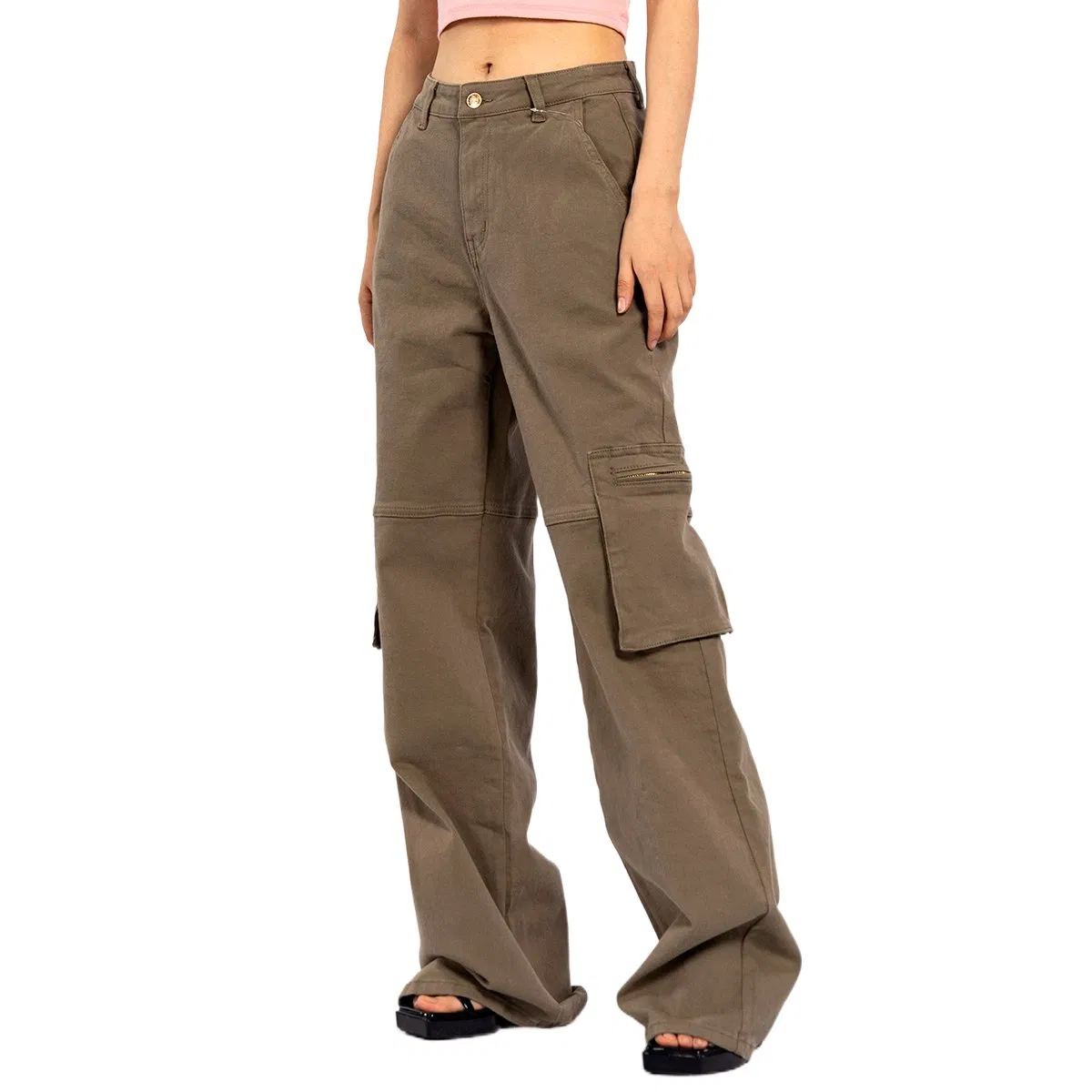 Custom Vintage Aged Large Pockets Loose Long Straight Cargo Pants Women