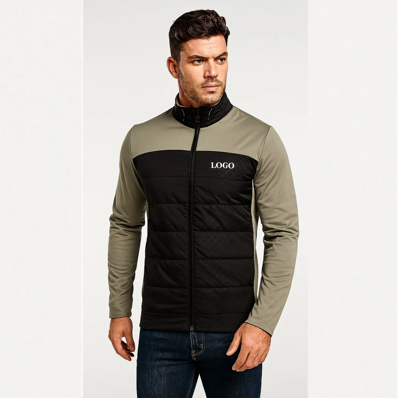 Custom Print Men's Softshell Golf Outerwear Comfortable Grey Sports Jacket Stand Collar Zip Plain Softshell Coat Manufacturer