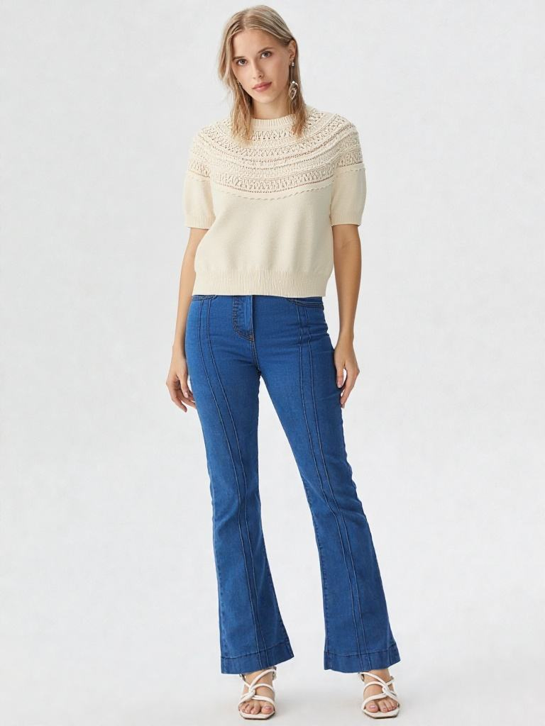 Custom OEM &amp; ODM Ladies Spring Summer Crew Neck Short Sleeve Sweater