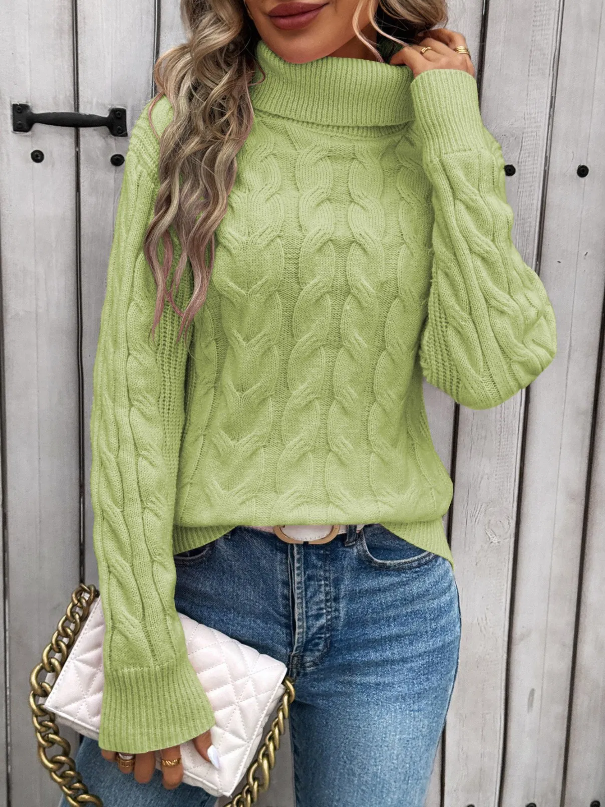 Manufacturer Custom Logo OEM Knitting Top Ribbed Knit Turtleneck Women Sweater