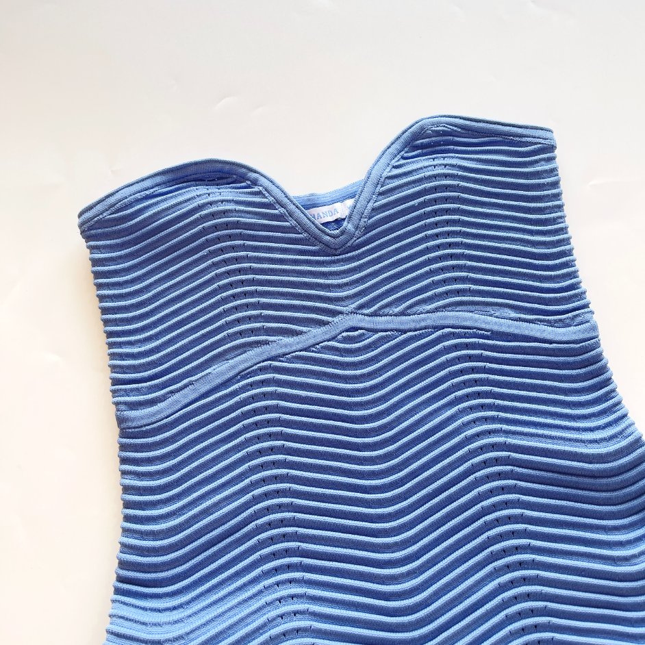 Knitwear Manufacturer Custom Spring Summer Blue Round Neck Sleeveless Women's Knitted Sweater Dress