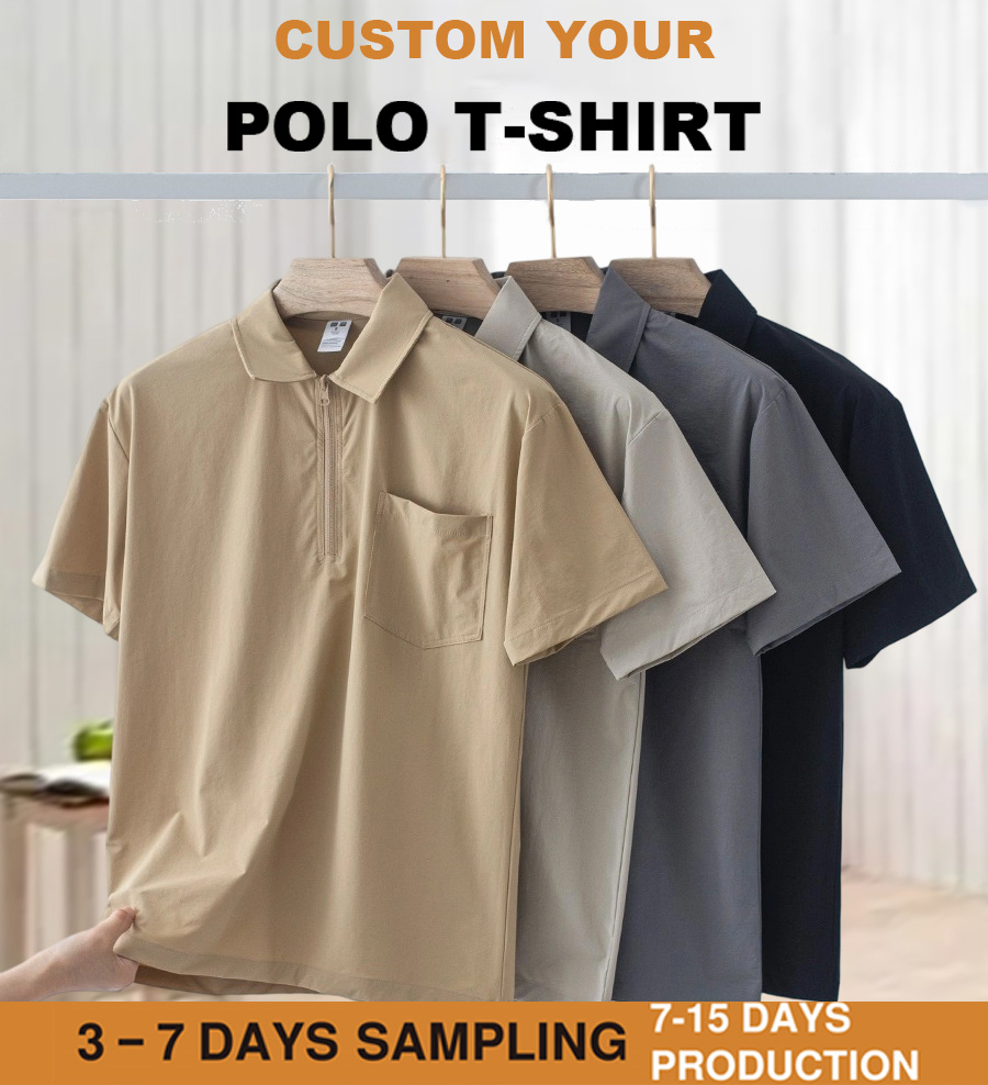 Wholesale 1688 Fashion Tee Clothes Custom Logo Plain Short Sleeve 180-360GSM Cott Golf Polo Shirts Knit Wear Moisture-Wicking Zipper Men Polo Shirts for Man