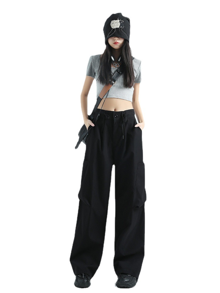 Custom Logo OEM Manufacturer Pocket High Waist Streetwear Baggy Denim Ladies Long Parachute Cargo Pant for Women Overall Trouser