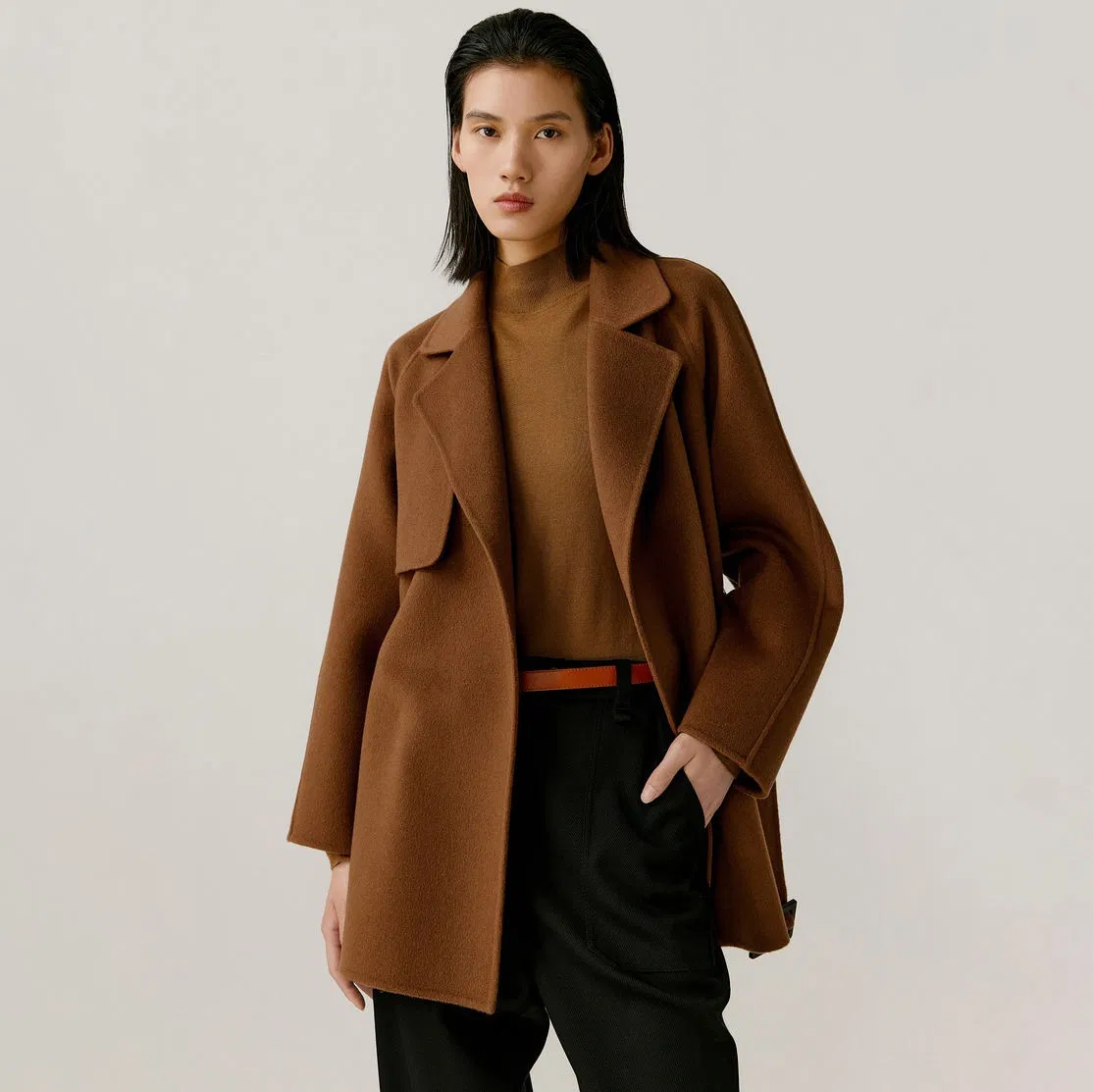 Professional Supplier Custom Dark Brown Wool Winter Thicken Elegant Work Women Cashmere Coat