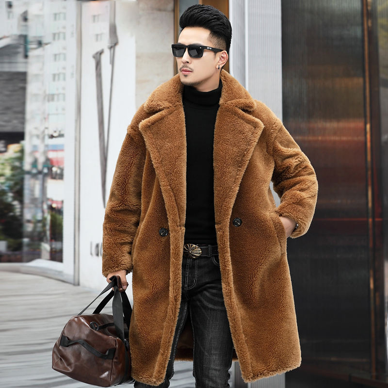 Custom Oversized Alpaca Wool Coat Fleece Lapel Winter Fur Jacket Faux Fur Teddy Long Coats Men