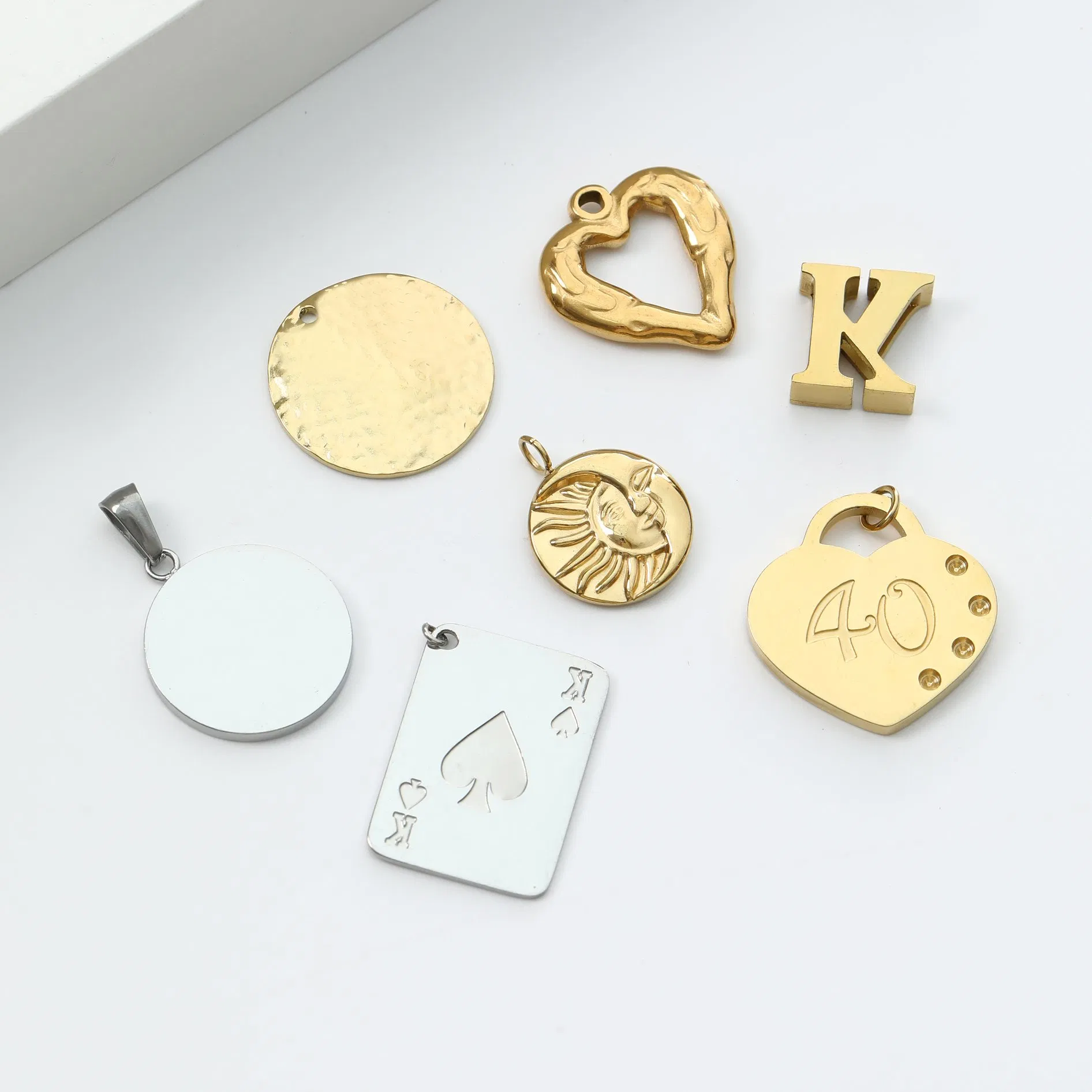 Custom 3D Metal Engraved Brand Logo Stainless Steel Charm Pendant with Ring