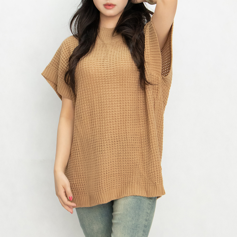 Custom Logo Crewneck Lightweight Knit Top Sweater Women's Crew Neck Batwing Short Sleeve Pullover