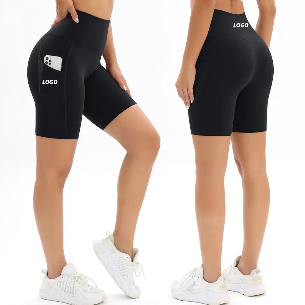 Tianchen Manufacturer Wholesales Eamless Front High Waist Sports Shorts with Pockets, Custom Butt Lift Running Tights Biker Workout Yoga Shorts Fitness Wear