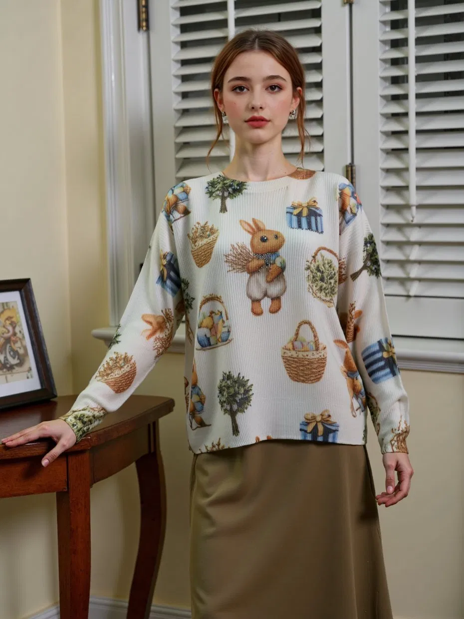 Knit Crew Neck 100% Pure Mohair Sweater Clothes for Woman Elegant Durable and Long-Lasting Custom Patterns From Source Manufacturer