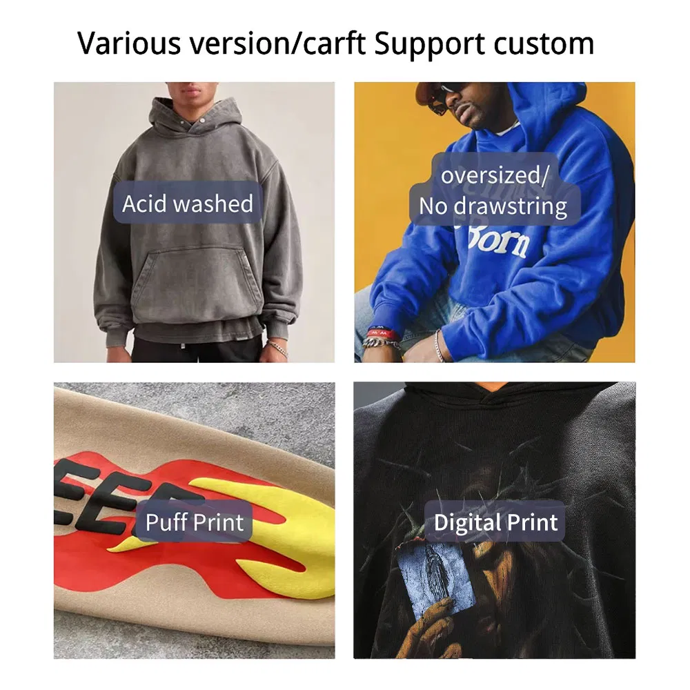 High Quality Men Streetwear Cotton Blank Plain Heavyweight Oversized Hoodie Sweatshirt No String Unisex Custom Graphic Printing Logo Men's Hoodies