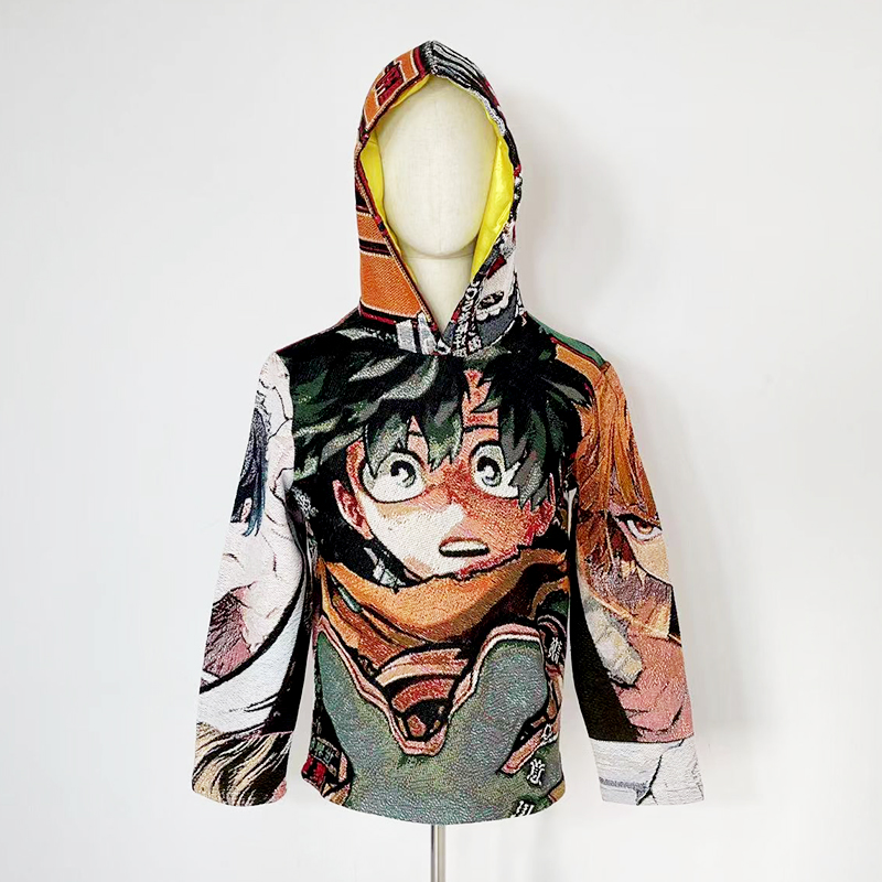 Manufacturer Men's Anime Custom Pattern Woven Tapestry Hoodie