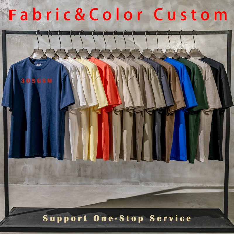 305g Heavyweight High Quality 100%Cotton Oversized Custom Printing Design Own Tshirts Unisex Puff Print Drop Shoulder White Blank Plain Oversize T Shirt for Men