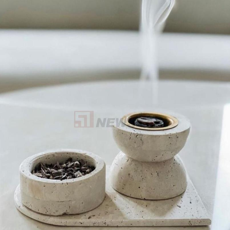 Modern Creative Design Custom Travertine Incense Burners Home Decor Natural Marble Craft