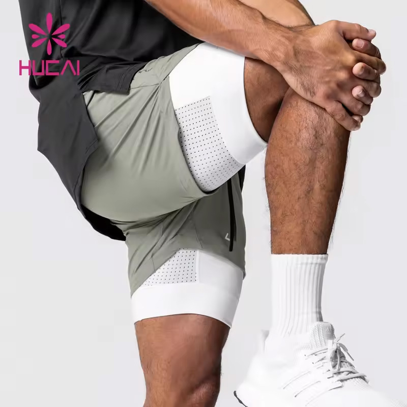 OEM ODM Custom High Quality Active Athletic Training Double Layer Pockets Mens 2 in 1 Fitness Workout Sports Running Gym Shorts