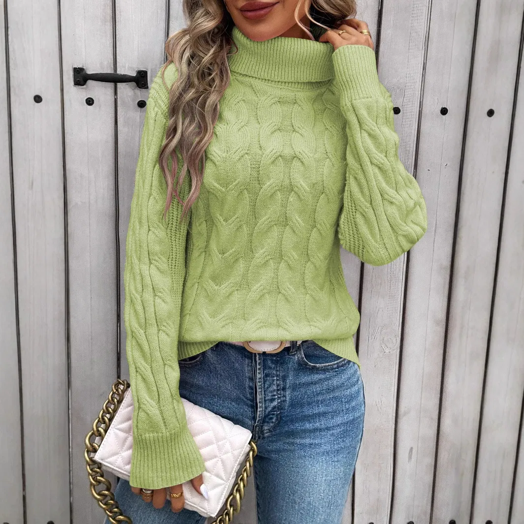 Manufacturer Custom Logo OEM Knitting Top Ribbed Knit Turtleneck Women Sweater