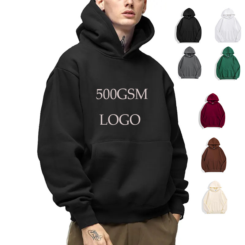 High Quality Men Streetwear Cotton Blank Plain Heavyweight Oversized Hoodie Sweatshirt No String Unisex Custom Graphic Printing Logo Men's Hoodies
