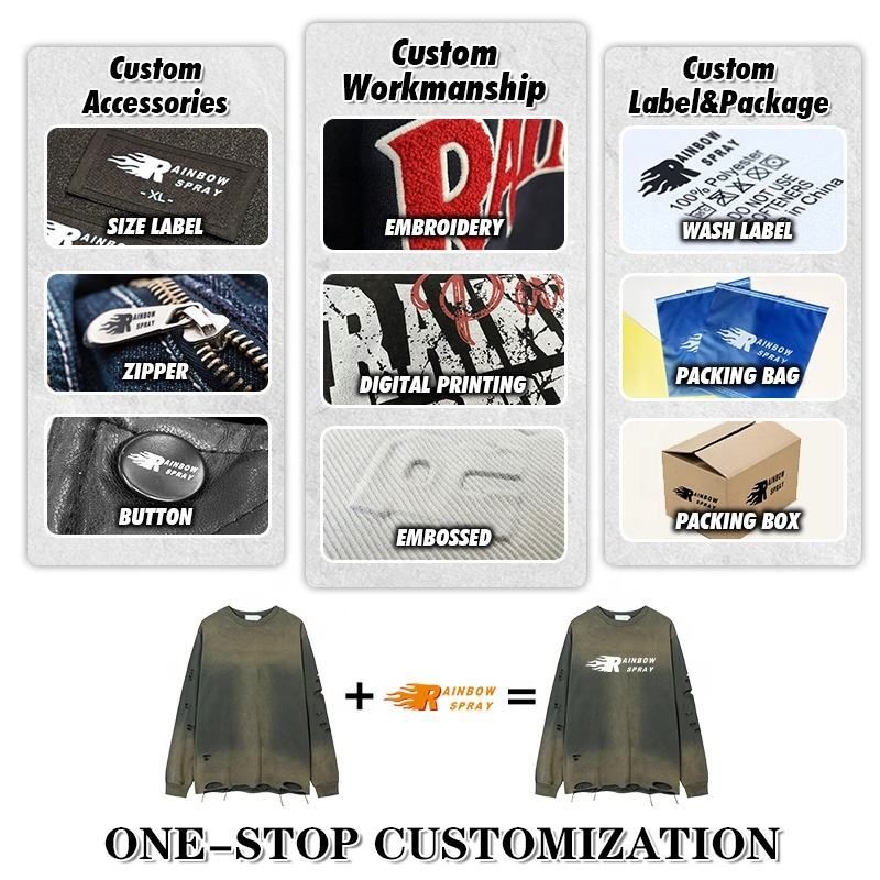 Rainbow Spray Custom Man Tshirts Manufacturer Casual Men's Letter Print Crew Neck Tee Tree Print Long Sleeve T-Shirt Sweatshirts