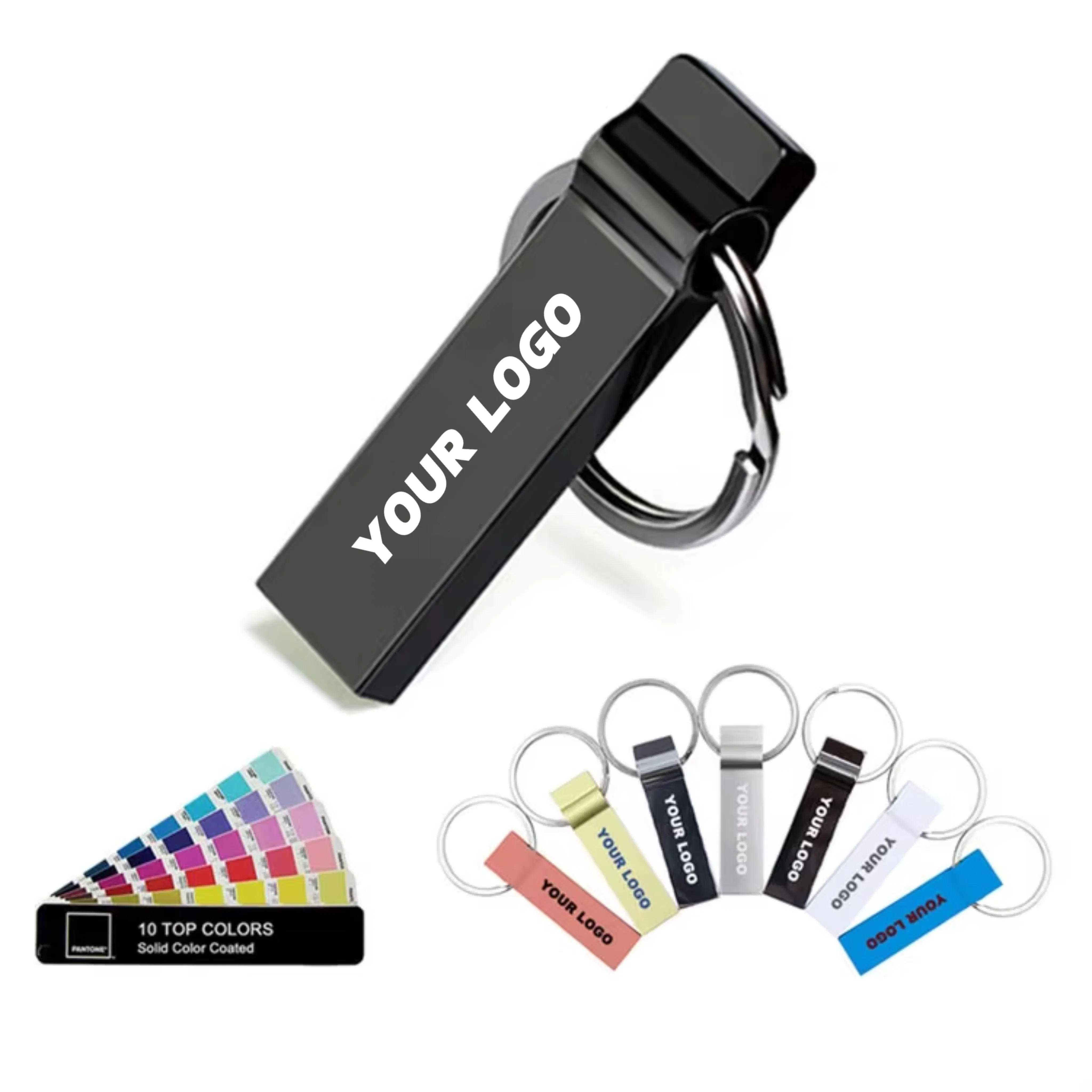 High-Speed 128GB USB Memory Stick with Keychain Waterproof Metal Body and Custom Logo for Business and Tech Gifts