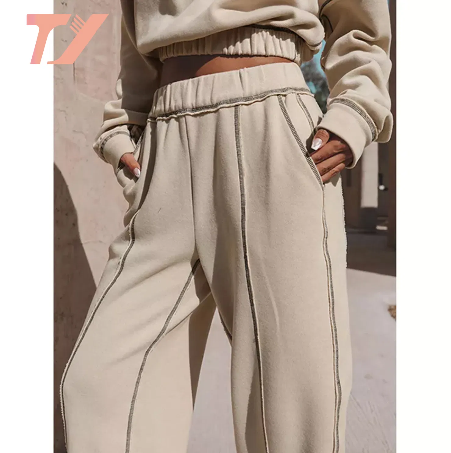 Custom High Quality Casual Ladies Tracksuit Two Piece Pants Sets Suits Outfits Ripped Hoody Oversized Pullover Wholesale Women Hoodie
