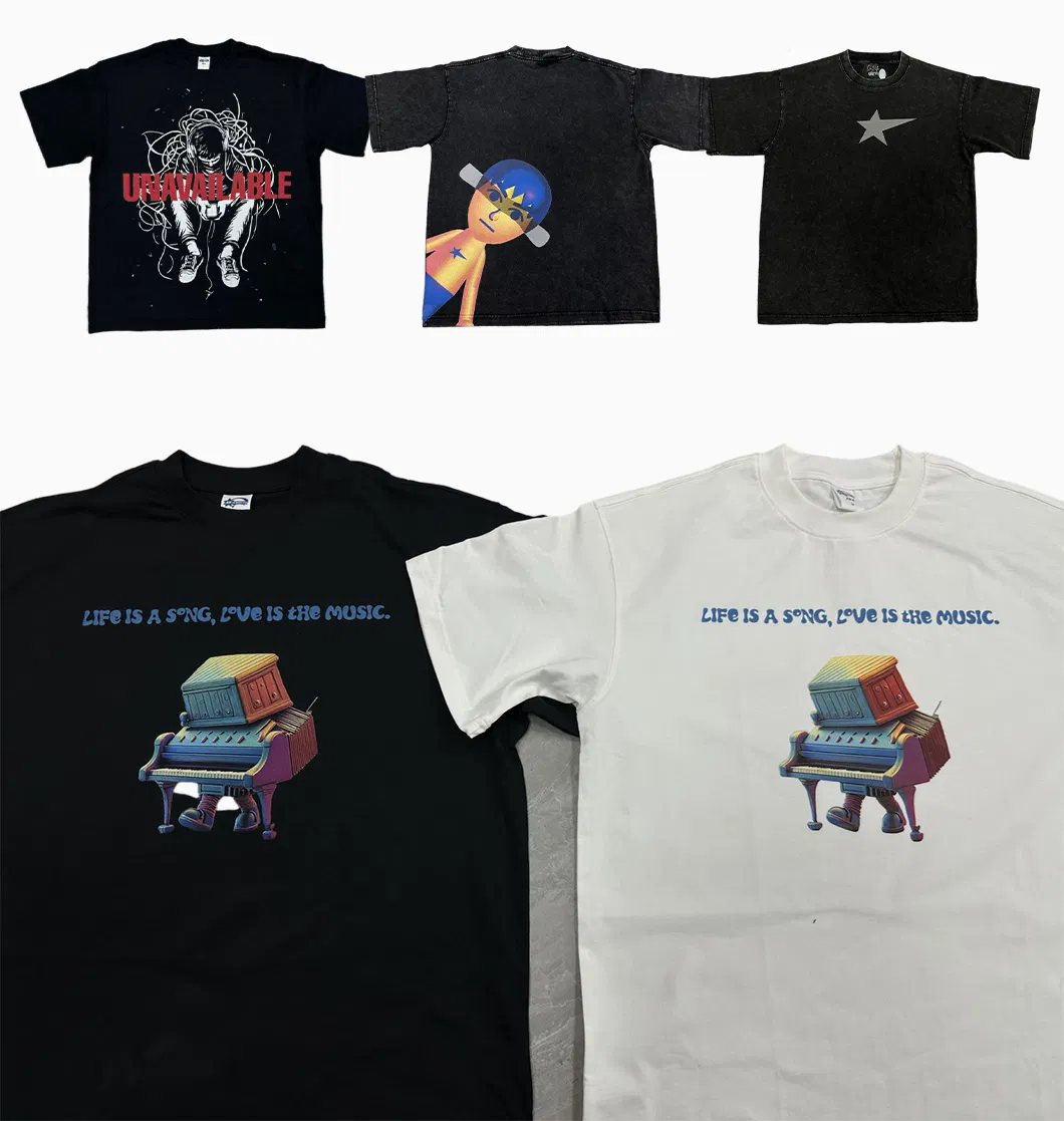 Heavyweight Cotton with Logo Stone Men Women Distressed T-Shirt DTG Print Oversize Black Custom Vintage Acid Wash T Shirt