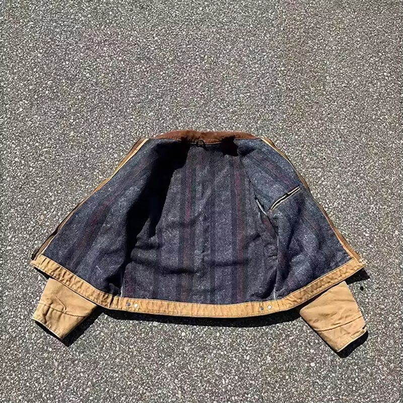 Manufacturer Custom Vintage Denim Winter Distressed Jacket Canvas Zip up Work Wear Acid Wash Jackets for Men