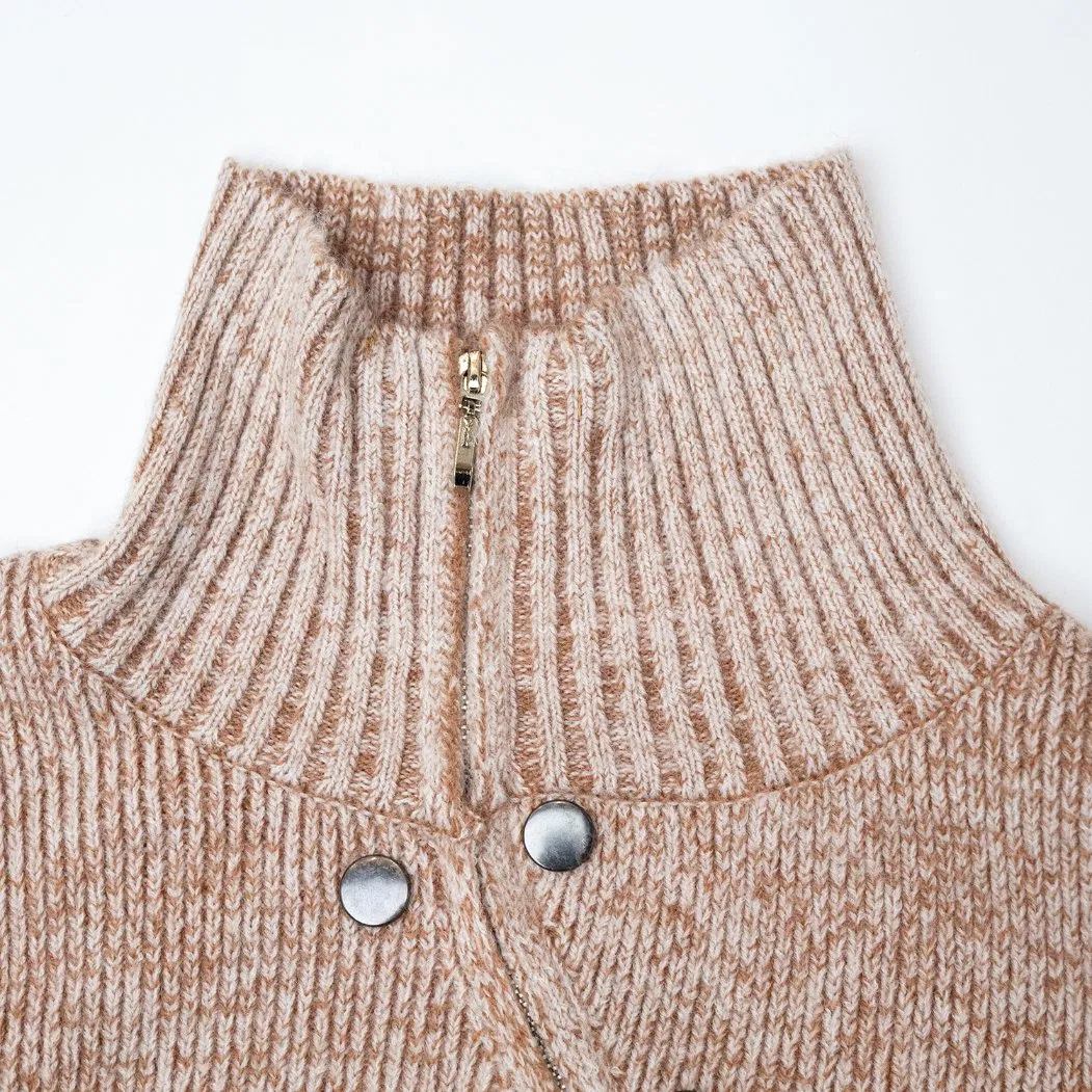 Custom ODM Brand Sweater Manufacturer Designer Zipper Rib Sweater Ladies