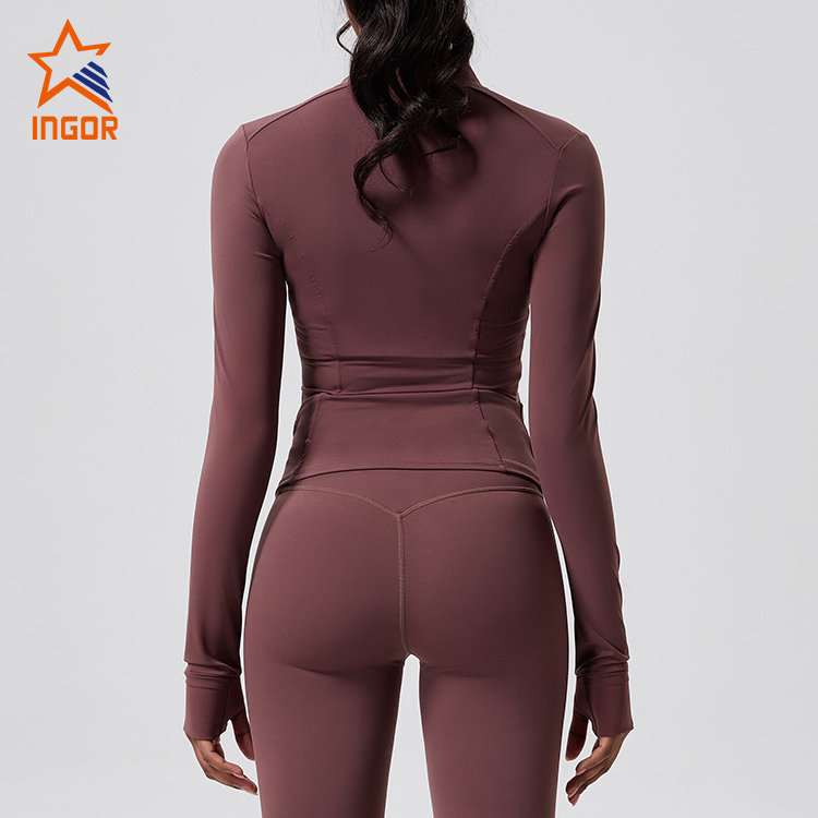 Ingor Sportswear Fitness Apparel Manufacturers Custom Women Clothing Active Gym Wear ODM OEM Nude Skinny Sporty Long Sleeved Zippered Jacket