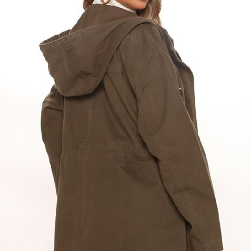 Women Custom Cotton Long Jacket Ladies Loose Fit Hoody Dust Trench Coat