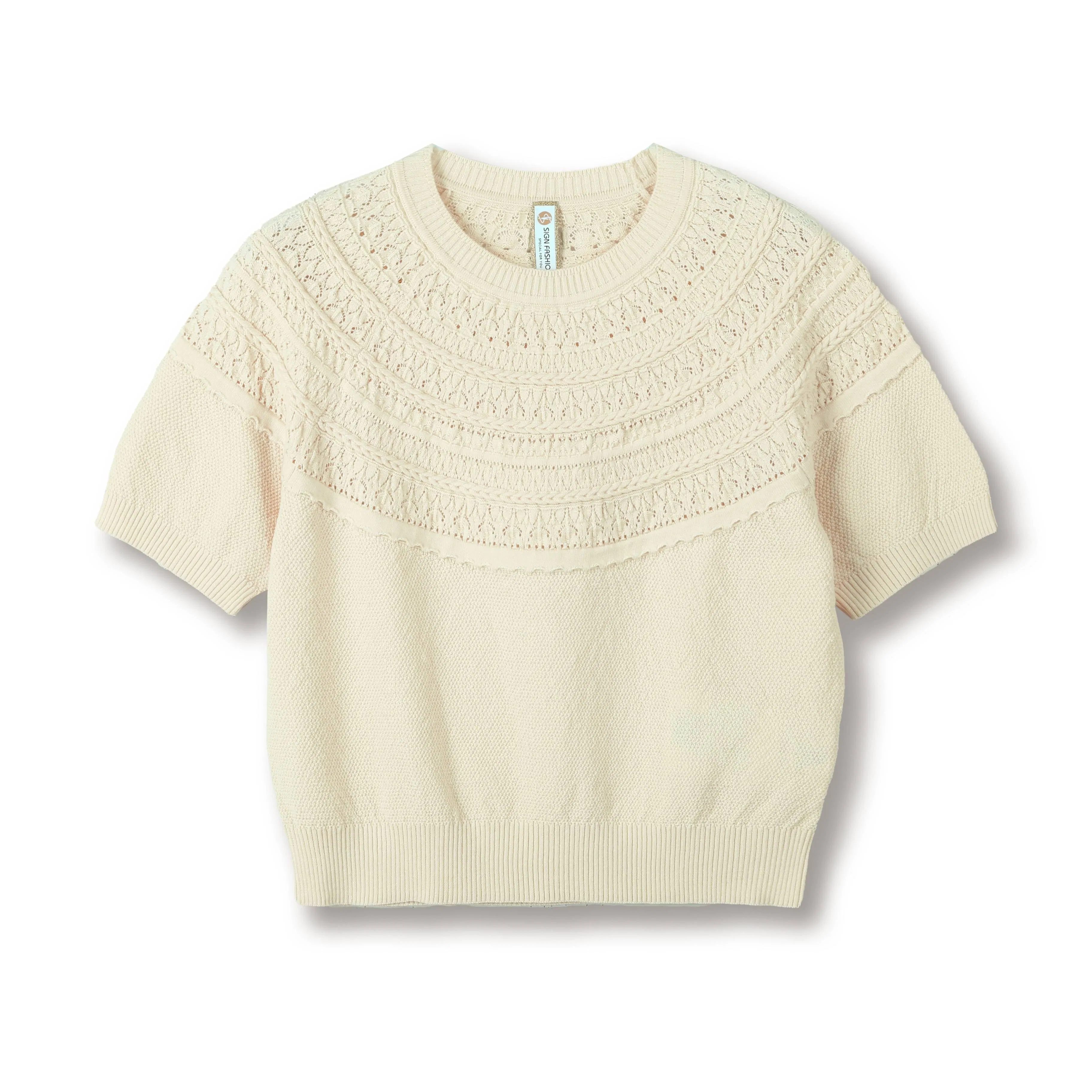 Custom OEM &amp; ODM Ladies Spring Summer Crew Neck Short Sleeve Sweater